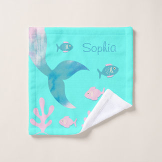 Conjunto De Toalhas Sereia Debaixo do Mar Rosa Azul Água Pastel Menina