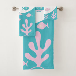 Conjunto De Toalhas Sereia Debaixo do Mar Rosa Azul Pastel Meninas