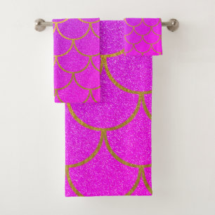 Conjunto De Toalhas Sereia Dourada Espalha Púrpura Cor-de-rosa