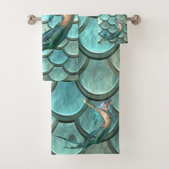 Conjunto De Toalhas Sereia Na Escama Da Cauda De Sereia (Insitu)