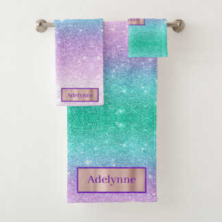 Conjunto De Toalhas Sereia, Ombre, Nome Personalizado, Bandeja Conjunt