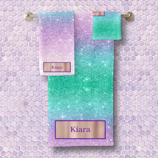 Conjunto De Toalhas Sereia Ombre Sereia Nome Personalizado Bath Totod 