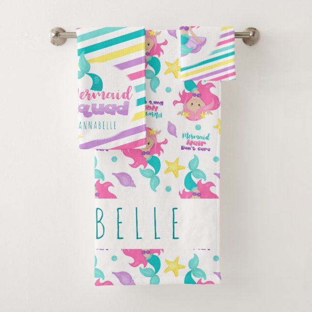 Conjunto De Toalhas Sereia Princesa Esquadrão Cor-de-Rosa Espelhos Ama (Insitu)