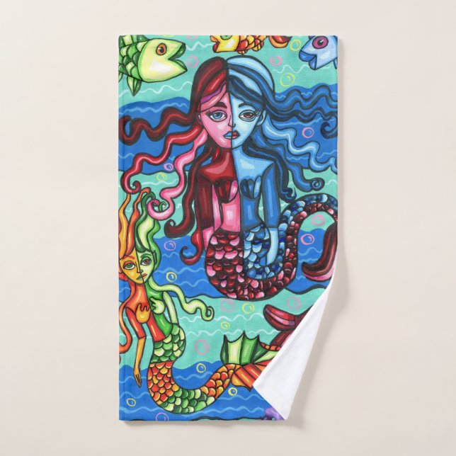 Conjunto De Toalhas Sereias Coloridas Abstrato de Peixe (Toalha de mão)
