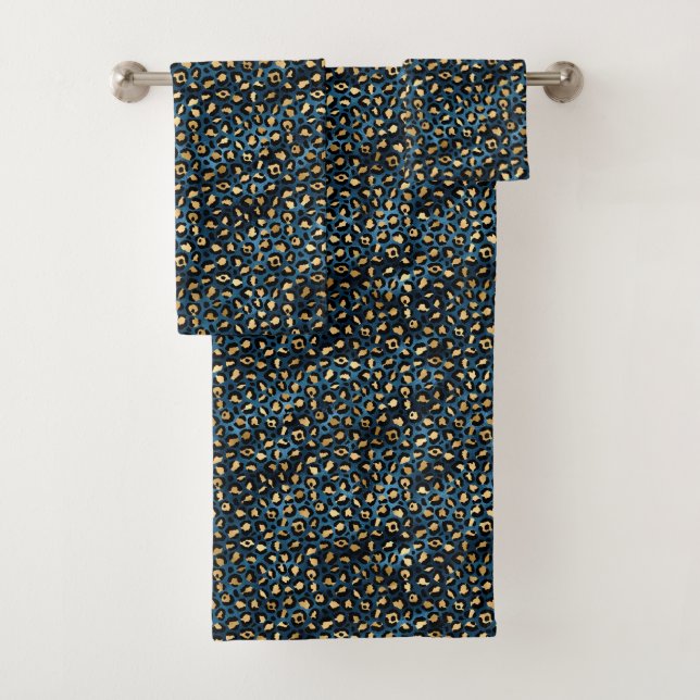 Conjunto De Toalhas Série Blue and Gold Leopard Design 1 (Insitu)