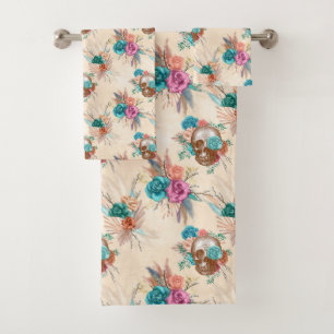Conjunto De Toalhas Série Boho Caveira Design 3