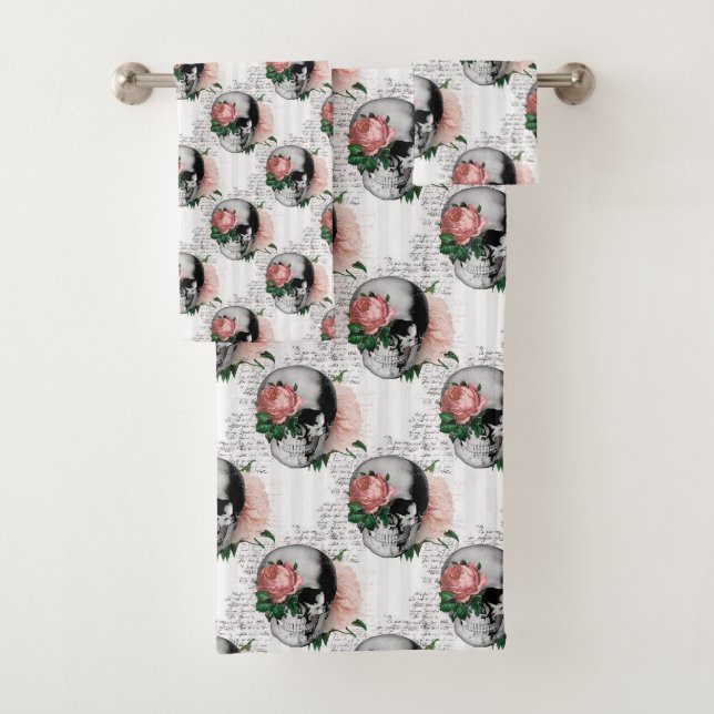 Conjunto De Toalhas Série de crânios florais rosa Design 2   (Insitu)