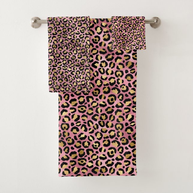 Conjunto De Toalhas Série de Design Leopardo Rosa e Dourado 15 (Insitu)