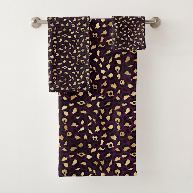 Conjunto De Toalhas Série de Design Leopardo Roxo e Dourado 2 (Insitu)