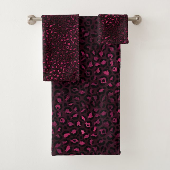 Conjunto De Toalhas Série Leopard Burgundy e Dourada Design 3 (Insitu)