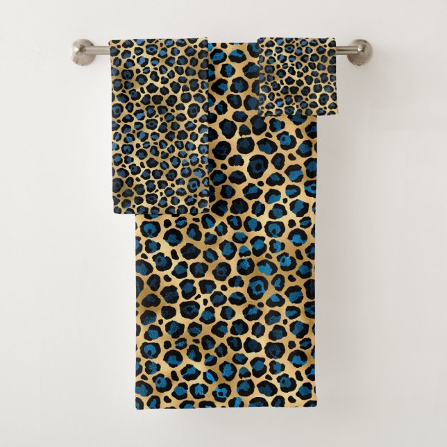 Conjunto De Toalhas Série Leopardo Azul e Dourada Design 4 (Insitu)