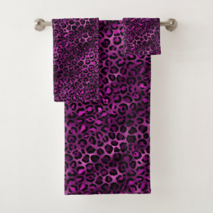 Conjunto De Toalhas Série Leopardo Roxo e Dourada Design 3