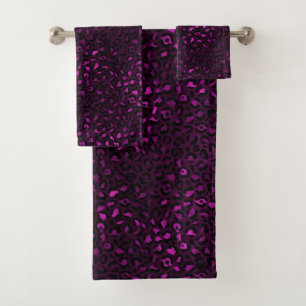 Conjunto De Toalhas Série Leopardo Roxo e Dourada Design 5