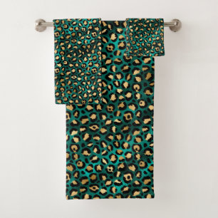 Conjunto De Toalhas Série Leopardo Teto e Dourado Design 3