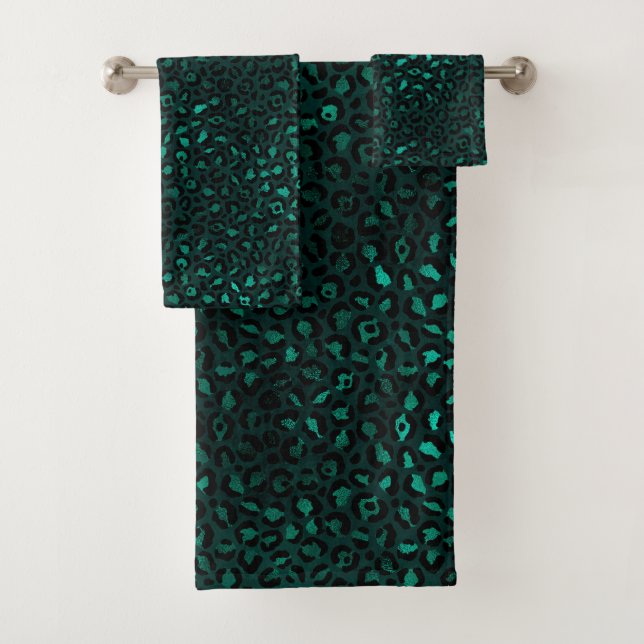 Conjunto De Toalhas Série Teal e Dourado Leopardo Design 4 (Insitu)