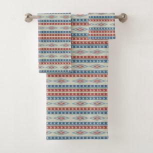 Conjunto De Toalhas Setas Tribais Vintage Em Vermelho E Azul