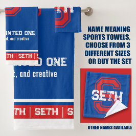 Conjunto De Toalhas Seth name significa esportista estilo azul vermelh