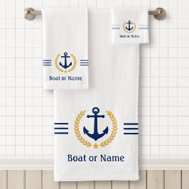 Conjunto De Toalhas Seu barco ou nome Anchor Dourado Laurel Strirel Wh