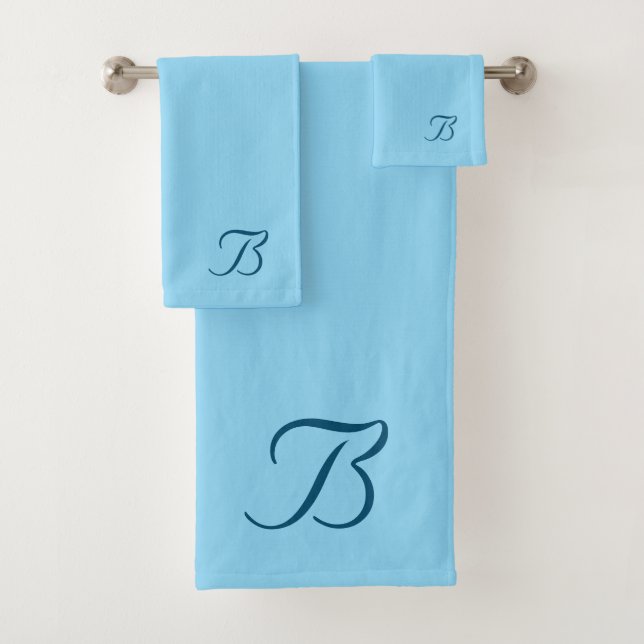 Conjunto De Toalhas Seu Monograma B Azul Claro  (Insitu)