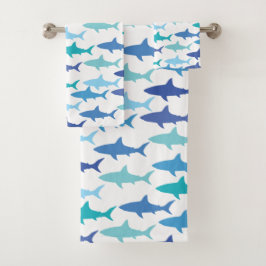 Conjunto De Toalhas Sharks Silhuettes Shades de Azul 
