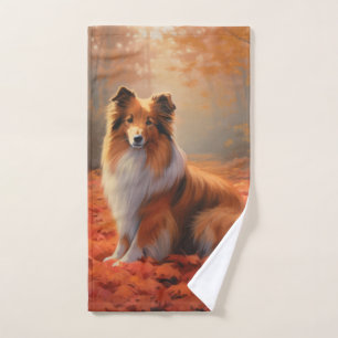 Conjunto De Toalhas Shetland Sheepdog nas Folhas de Outono Caídas Insp