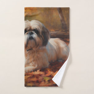 Conjunto De Toalhas Shih Tzu no outono deixa cair inspiração