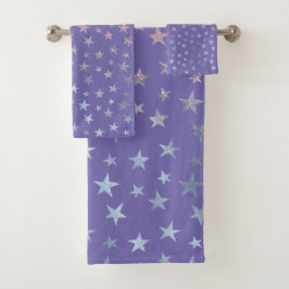 Conjunto De Toalhas Shimmer Dreams Stars Roxo, Rosa e Azul