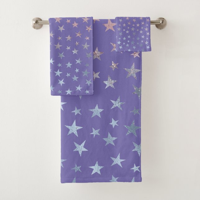 Conjunto De Toalhas Shimmer Dreams Stars Roxo, Rosa e Azul (Insitu)