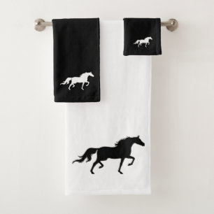 Conjunto De Toalhas Silhueta de Cavalo em Preto e Branco