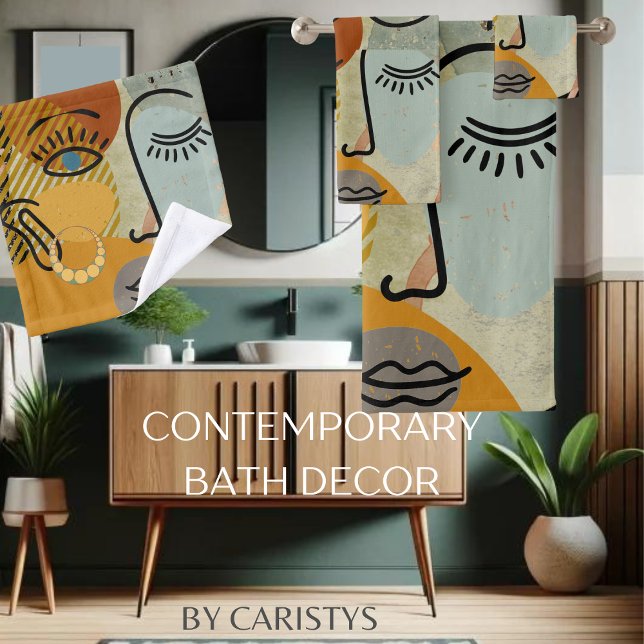 Conjunto De Toalhas Silhueta de face gráfica contemporânea (Criador carregado)