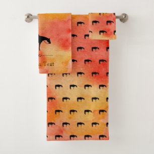 Conjunto De Toalhas Silhueta ocidental preta do cavalo na aguarela