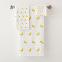 Conjunto De Toalhas Silhuetas de Bananas Amarelas Pequenas em Branco