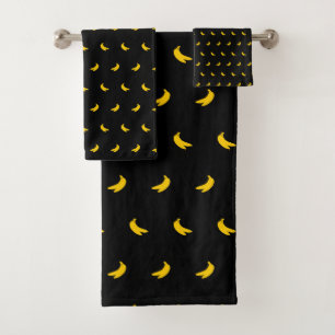 Conjunto De Toalhas Silhuetas de Bananas Amarelas Pequenas em Preto