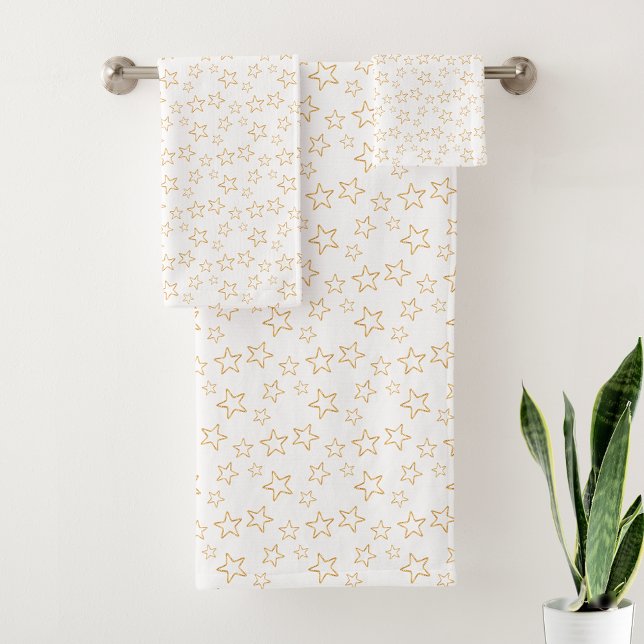 Conjunto De Toalhas Silhuetas de Estrelas Douradas em Branco (Criador carregado)