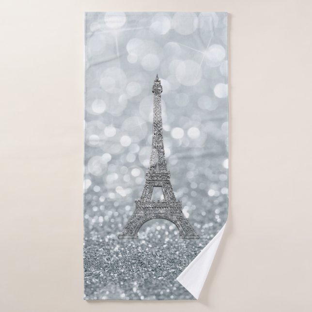 Conjunto De Toalhas Silver Glitter Sparkle Paris Eiffel Tower Glam (Toalha de Banho)