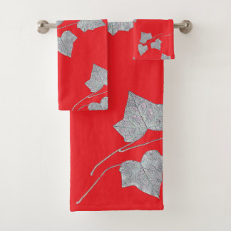 Conjunto De Toalhas Silver Leaf On Red Fresh Look
