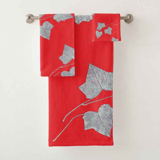 Conjunto De Toalhas Silver Leaf On Red Fresh Look  (Insitu)