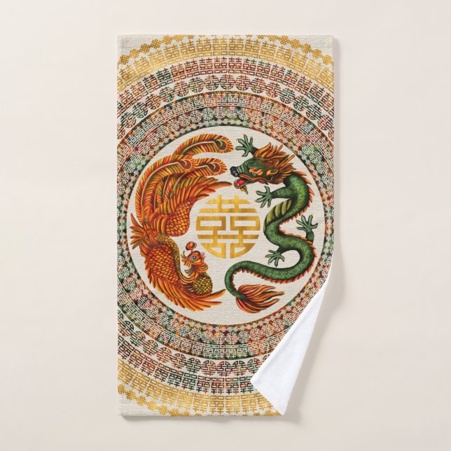 Conjunto De Toalhas Símbolo de Felicidade Dupla com Phoenix e Dragon (Toalha de mão)