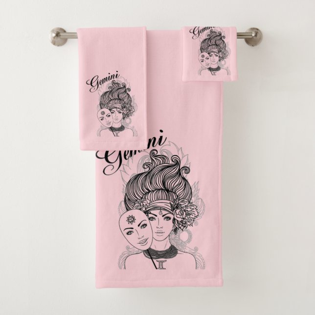 Conjunto De Toalhas Símbolo Gemini Zodiac e Sinal Rosa (Insitu)