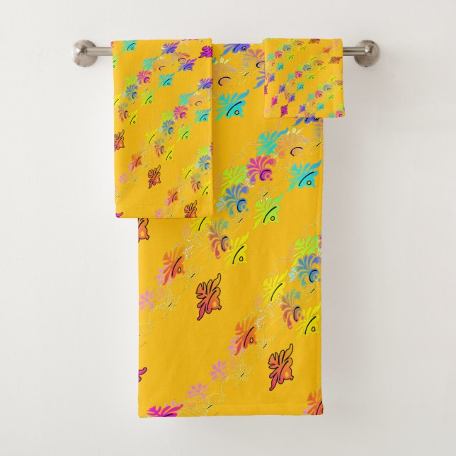 Conjunto De Toalhas Símbolos Florais Amarelo Dourado (Insitu)
