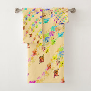 Conjunto De Toalhas Símbolos Florais Amarelo Pálido