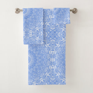 Conjunto De Toalhas Simetria de Mandala Azul Centáurea