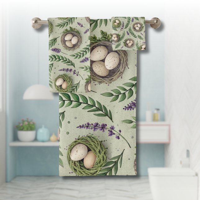 Conjunto De Toalhas Simple Sage Green Easter Eggs Lavender Nest (Criador carregado)