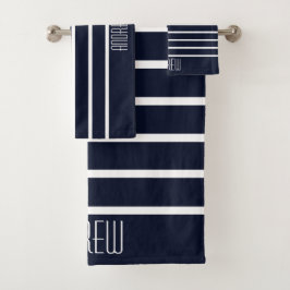 Conjunto De Toalhas Simples Elegância Náutica Personalizada Listrada d