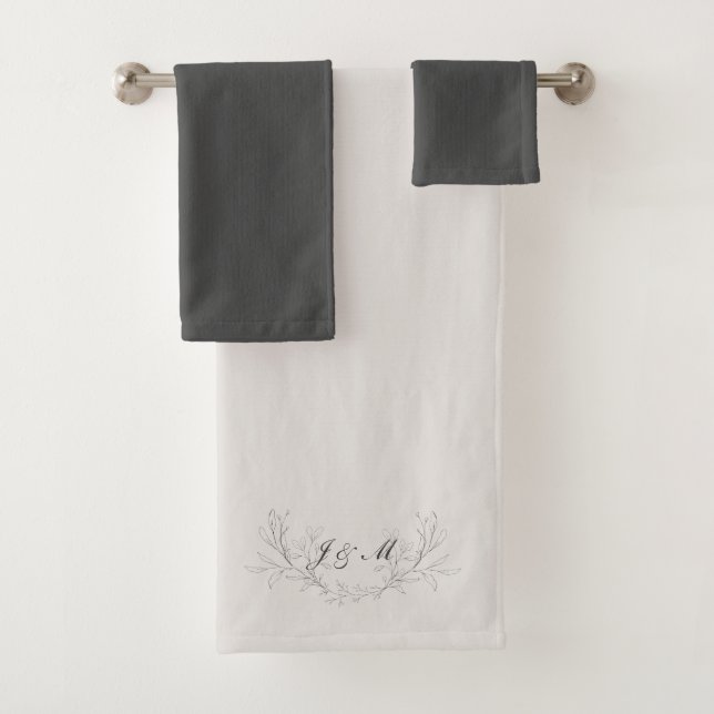 Conjunto De Toalhas Simples Elegante Script Monograma Taupe & Cinza (Insitu)