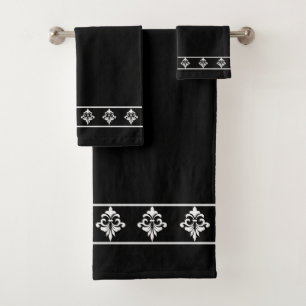 Conjunto De Toalhas Simples, Elegantes, Flores Brancas em Preto