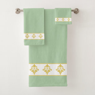 Conjunto De Toalhas Simples, Elegantes, Flores Douradas em Verde Claro