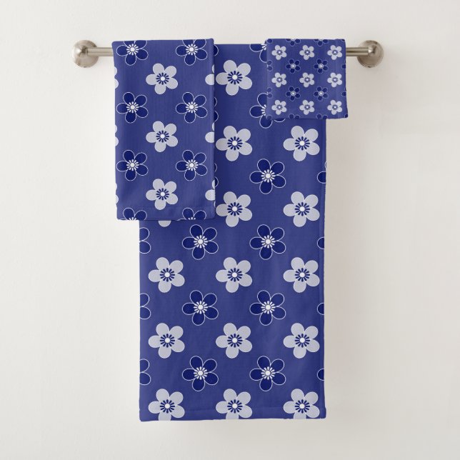 Conjunto De Toalhas simples padrão azul floral sólido retrógrado peque (Insitu)