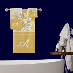 Conjunto De Toalhas Simplesmente Mármore Monograma Dourado Mármore Bra