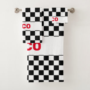 Conjunto De Toalhas Sinalizador branco e preto monograma verificado 2